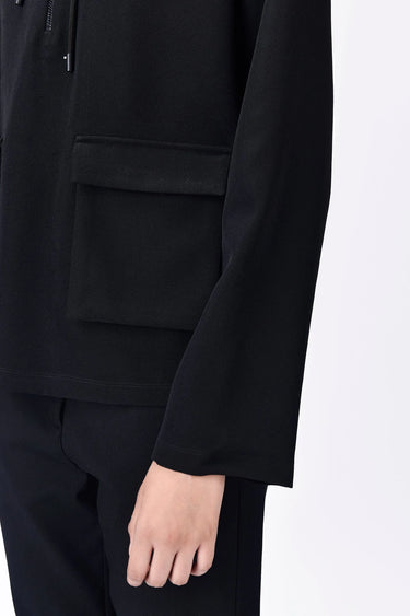 Black Banana Crepe Relaxed Fit Hoodie with Front Pockets - Genes Online Store