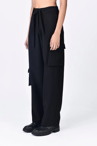 Black Banana Crepe Relaxed Fit Joggers with Asymmetric Pockets