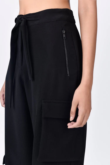 Black Banana Crepe Relaxed Fit Joggers with Asymmetric Pockets