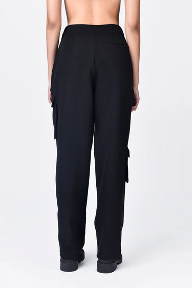 Black Banana Crepe Relaxed Fit Joggers with Asymmetric Pockets