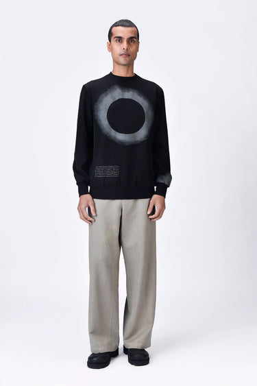 Black Banana Crepe Sweatshirt with Eclipse Print - Genes Lecoanet Hemant