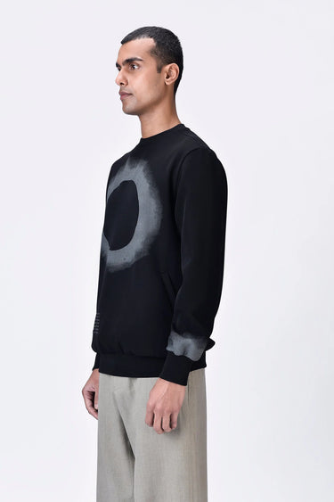 Black Banana Crepe Sweatshirt with Eclipse Print - Genes Lecoanet Hemant