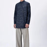 Black Band Collar Kurta with Dotted Aurora Print - Genes Lecoanet Hemant