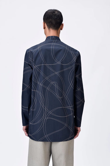 Black Band Collar Kurta with Dotted Aurora Print - Genes Lecoanet Hemant