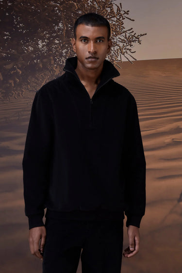 Black Corduroy Half-Zip Sweatshirt - Genes Online Store