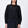 Black Cropped Heavy Crepe Sweatshirt with Embroidery