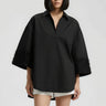 Women black designer relaxed fit shirt with embroidery, luxury casual wear India