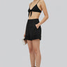 Black embroidered tailored shorts for women by Genes Lecoanet Hemant India