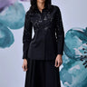 Black poplin shirt with embroidery and tailored silhouette