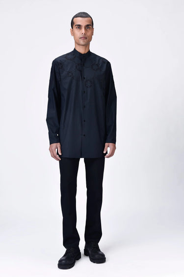 Black Giza Cotton Poplin Kurta - Genes Lecoanet Hemant
