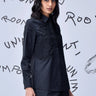 Premium black poplin shirt with minimal applique finish