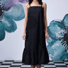 Black strappy midi dress in breathable cotton poplin fabric
