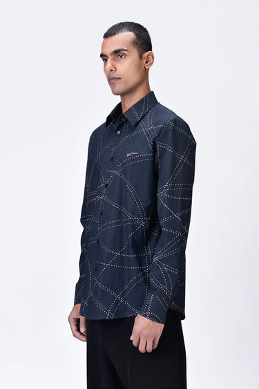 Black Giza Cotton  Shirt with Dotted Aurora Print - Genes Lecoanet Hemant
