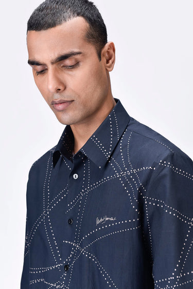 Black Giza Cotton  Shirt with Dotted Aurora Print - Genes Lecoanet Hemant