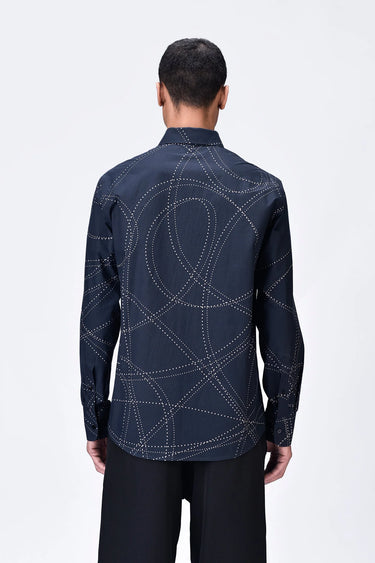Black Giza Cotton  Shirt with Dotted Aurora Print - Genes Lecoanet Hemant