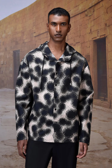 Black Graphic Hood Shirt in Giza Cotton Poplin - Genes Online Store