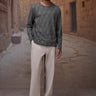 Black micro-pattern cotton jersey long sleeve T-shirt for men with premium soft fabric