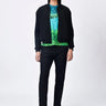 Black Poly Mesh Regular Fit Bomber with UV Flower Sticker