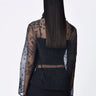 Black Poly Organza Relaxed Fit Turtle Neck Top with Micro Cell Applique