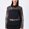 Black Poly Organza Relaxed Fit Turtle Neck Top with Micro Cell Applique