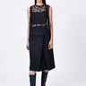 Black Poly Organza Straight Fit Top with Ravioli Embroidery