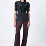 Black Poly Satin Slim Fit Top with Constructed Shoulders