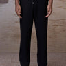 Black poly-viscose lycra drawstring trousers for men with relaxed straight fit