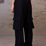 Black Poly Viscose Wide-Leg Cargo Trousers - Genes Online Store