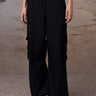 Black Poly Viscose Wide-Leg Cargo Trousers - Genes Online Store