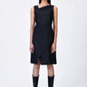 Black Poly Wool Asymmetrical Slim Fit Dress with Beads Embroidery