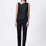 Black Poly Wool Asymmetrical Slim Fit Top with Beads Embroidery