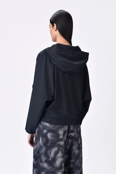 Black Poly Wool Hoodie Jacket