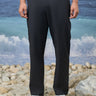 Black poly viscose trousers for men with straight-leg design