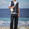 Black poly wool sleeveless vest for men with minimal design