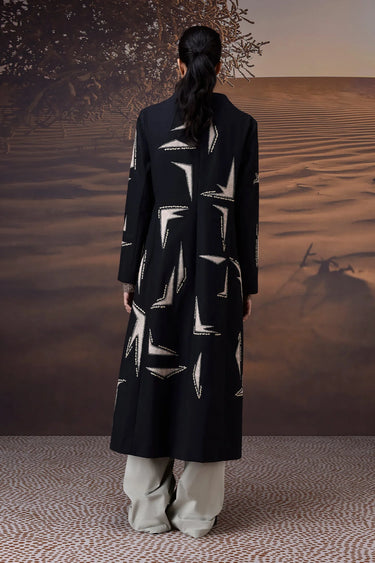Black & Sand Embroidered Overcoat - Genes Online Store