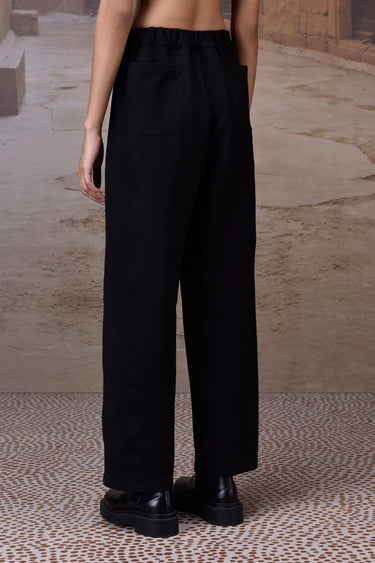 Black Textured Poly Lycra Straight-Leg Trousers - Genes Online Store