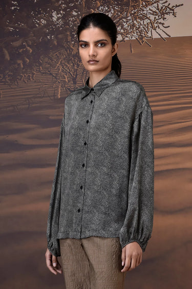 Black Viscose Satin Relaxed Shirt - Genes Online Store