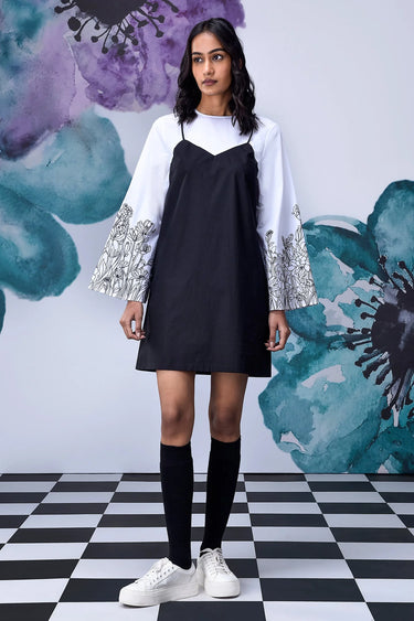 Black White Layered Relax Fit Dress - Genes Online Store