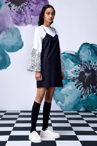 Black White Layered Relax Fit Dress - Genes Online Store