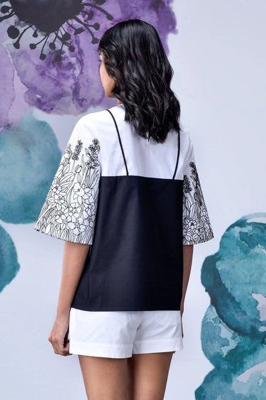 Black White Layered Relax Fit Top - Genes Online Store