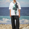 Black and white cotton poplin shirt for men with abstract print