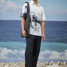 Black and white cotton poplin shirt for men with abstract print