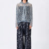 Blue Embroidered Tulle Relaxed Fit Hoodie Jacket