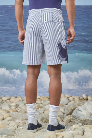 Blue Pinstripe Premium Cotton Printed Easy-Fit Shorts