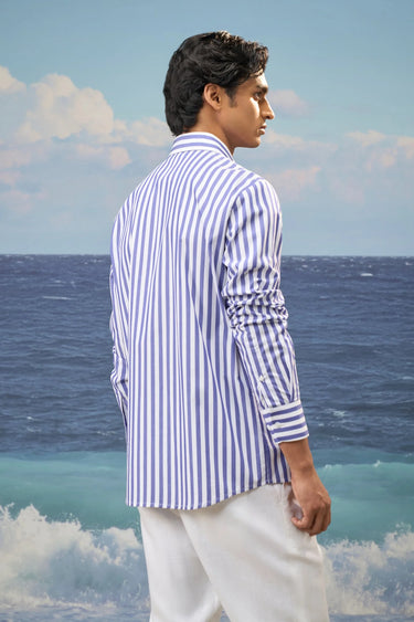 Blue Premium Cotton Bold Stripe Button-Down Shirt