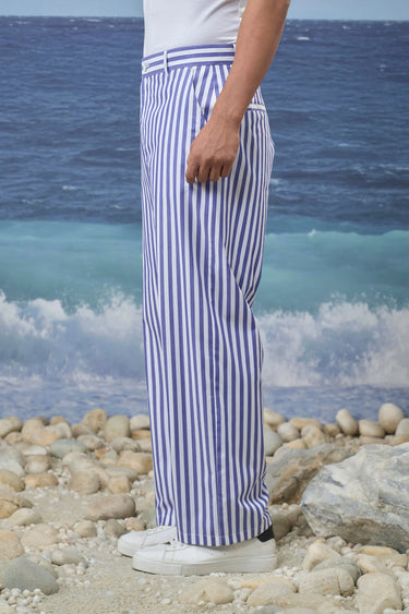 Blue Premium Cotton Bold Stripe Relaxed-Fit Trousers