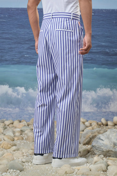 Blue Premium Cotton Bold Stripe Relaxed-Fit Trousers