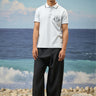Blue poly viscose lycra polo t-shirt for men with printed design