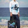 Blue and white cotton poplin shirt for men with abstract print
