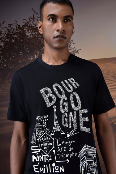 Black short sleeve T-shirt with statement Paris graphic design
